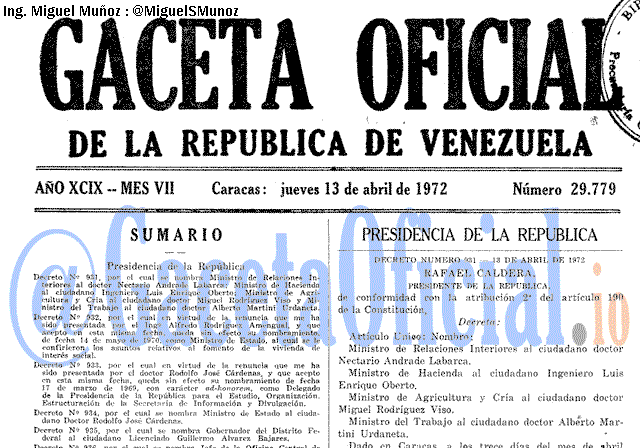 Gaceta Oficial 29779 del 13 Abril 1972