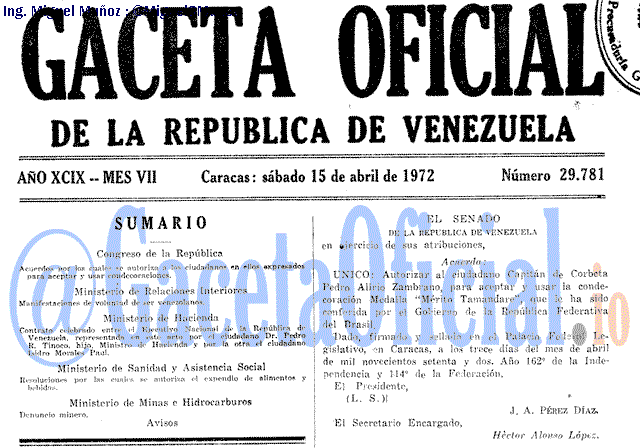 Gaceta Oficial 29781 del 15 Abril 1972