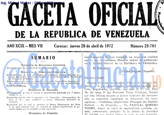 Gaceta Oficial 29784 del 20 Abril 1972