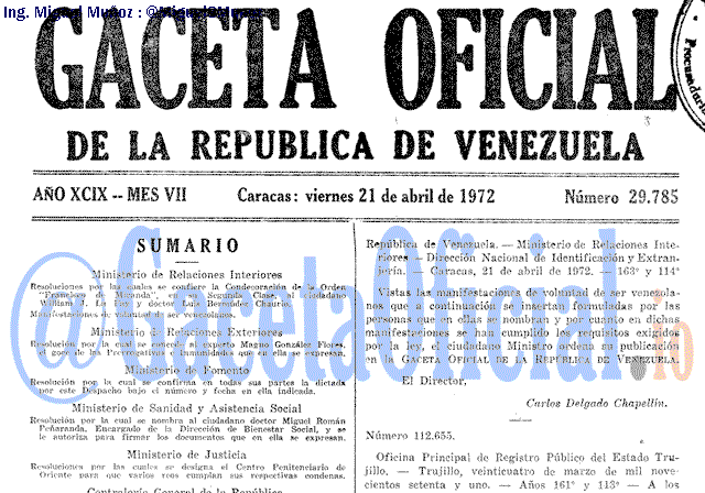 Gaceta Oficial 29785 del 21 Abril 1972
