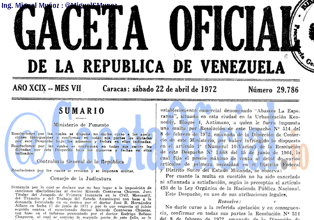 Gaceta Oficial 29786 del 22 Abril 1972