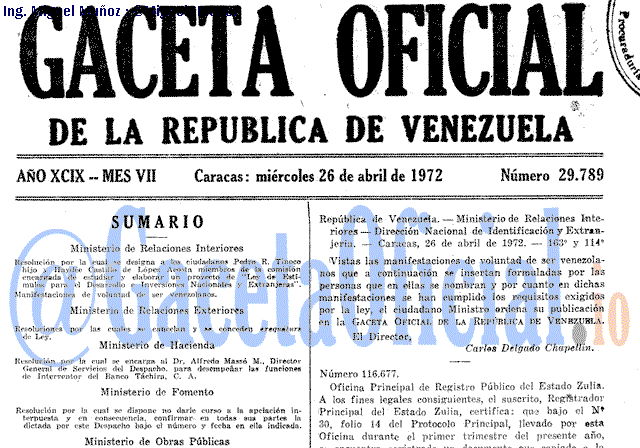 Gaceta Oficial 29789 del 26 Abril 1972
