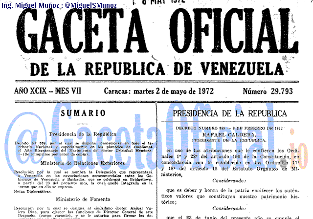 Gaceta Oficial 29793 del 2 Mayo 1972