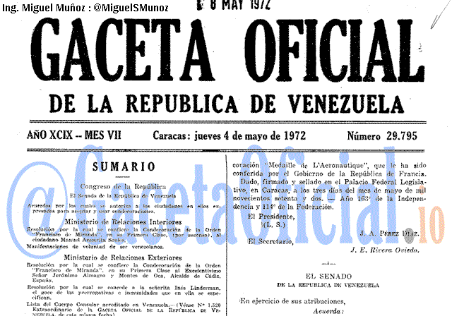 Gaceta Oficial 29795 del 4 Mayo 1972