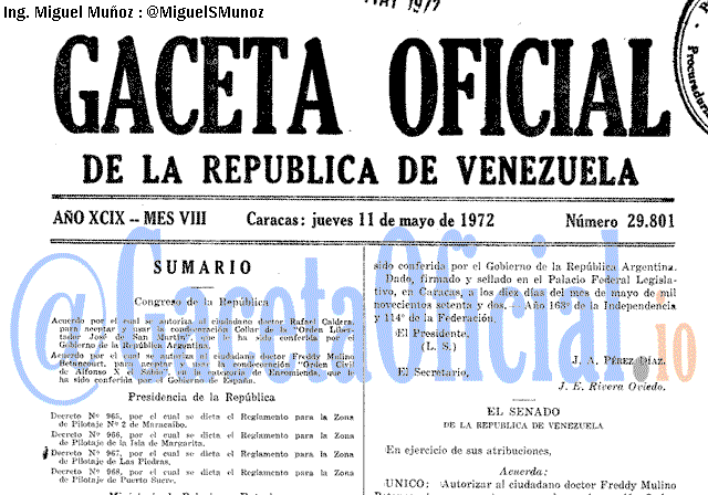 Gaceta Oficial 29801 del 11 Mayo 1972