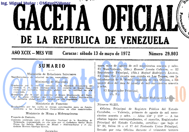 Gaceta Oficial 29803 del 13 Mayo 1972