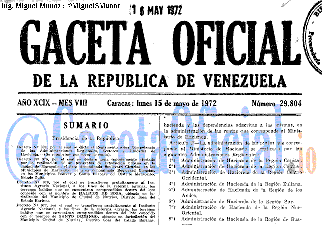 Gaceta Oficial 29804 del 15 Mayo 1972
