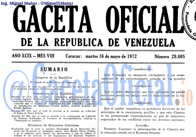 Gaceta Oficial 29805 del 16 Mayo 1972