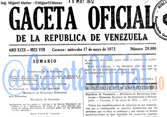 Gaceta Oficial 29806 del 17 Mayo 1972