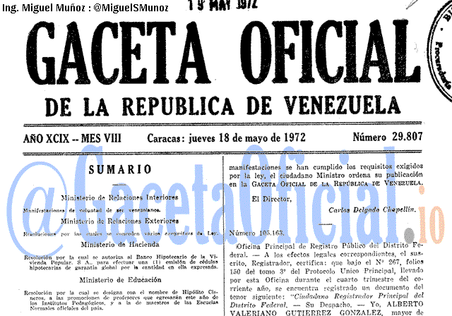 Gaceta Oficial 29807 del 18 Mayo 1972