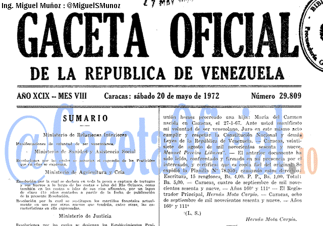 Gaceta Oficial 29809 del 20 Mayo 1972