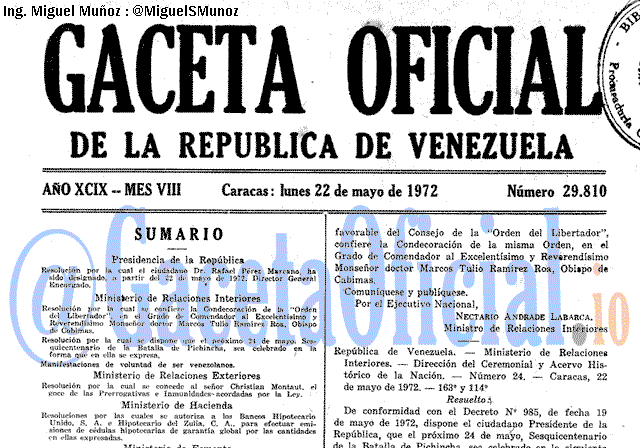 Gaceta Oficial 29810 del 22 Mayo 1972