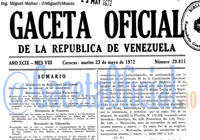 Gaceta Oficial 29811 del 23 Mayo 1972