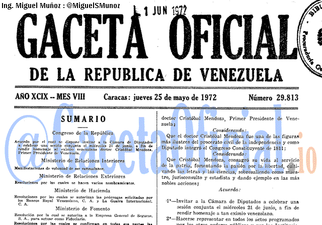 Gaceta Oficial 29813 del 25 Mayo 1972