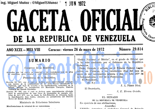 Gaceta Oficial 29814 del 26 Mayo 1972