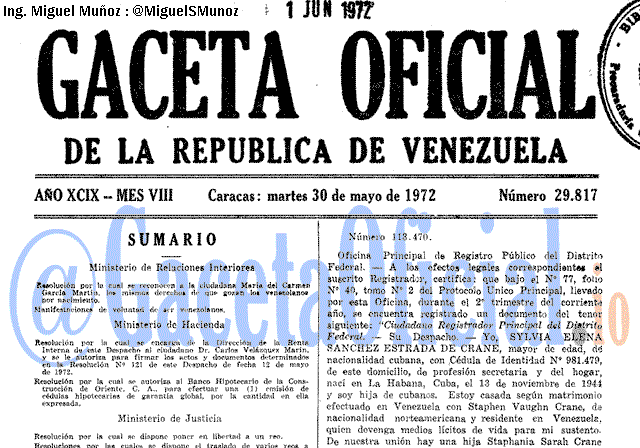 Gaceta Oficial 29817 del 30 Mayo 1972