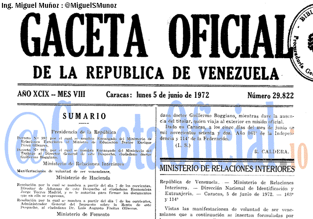 Gaceta Oficial 29822 del 5 Junio 1972
