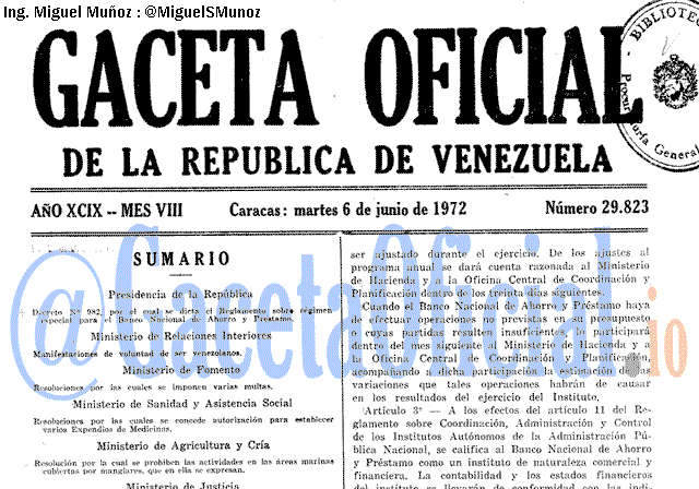 Gaceta Oficial 29823 del 6 Junio 1972