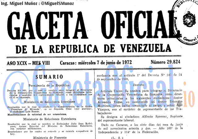 Gaceta Oficial 29824 del 7 Junio 1972