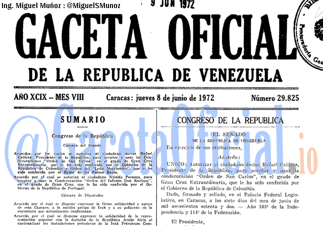 Gaceta Oficial 29825 del 8 Junio 1972