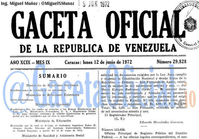 Gaceta Oficial 29828 del 12 Junio 1972