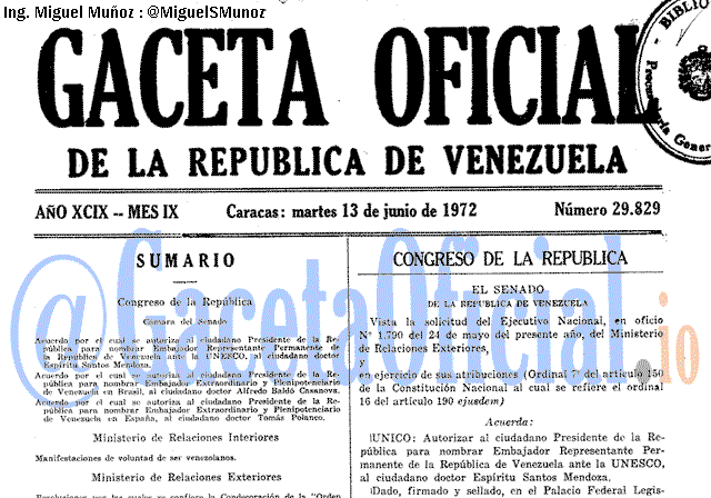 Gaceta Oficial 29829 del 13 Junio 1972
