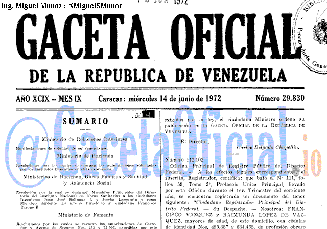 Gaceta Oficial 29830 del 14 Junio 1972