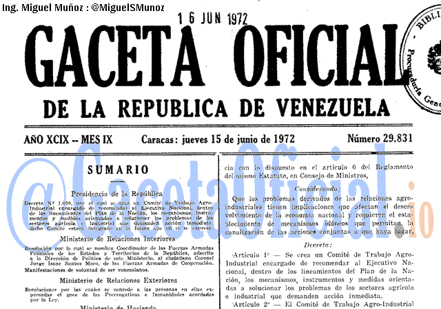 Gaceta Oficial 29831 del 15 Junio 1972