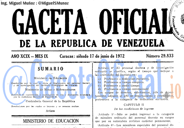Gaceta Oficial 29833 del 17 Junio 1972
