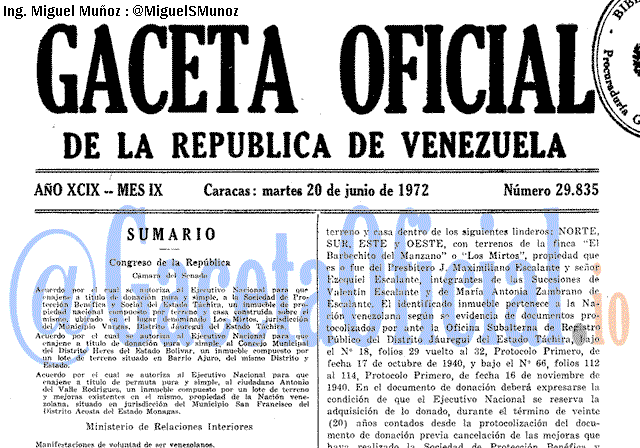 Gaceta Oficial 29835 del 20 Junio 1972