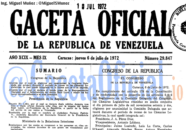 Gaceta Oficial 29847 del 6 Julio 1972