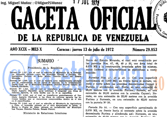 Gaceta Oficial 29853 del 13 Julio 1972