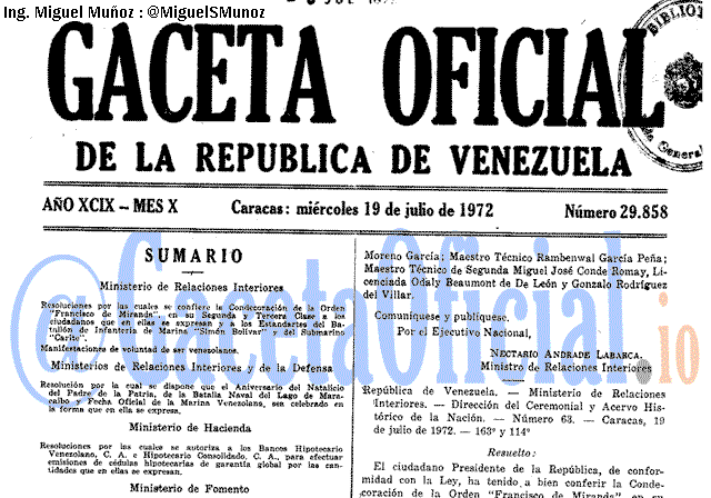Gaceta Oficial 29858 del 19 Julio 1972