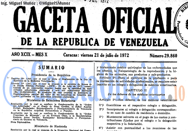 Gaceta Oficial 29860 del 21 Julio 1972