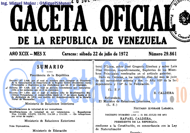 Gaceta Oficial 29861 del 22 Julio 1972