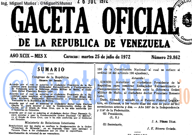 Gaceta Oficial 29862 del 25 Julio 1972