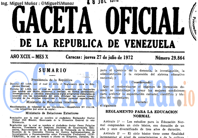 Gaceta Oficial 29864 del 27 Julio 1972