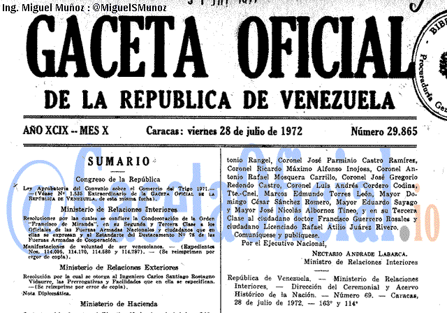 Gaceta Oficial 29865 del 28 Julio 1972