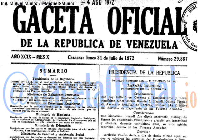 Gaceta Oficial 29867 del 31 Julio 1972