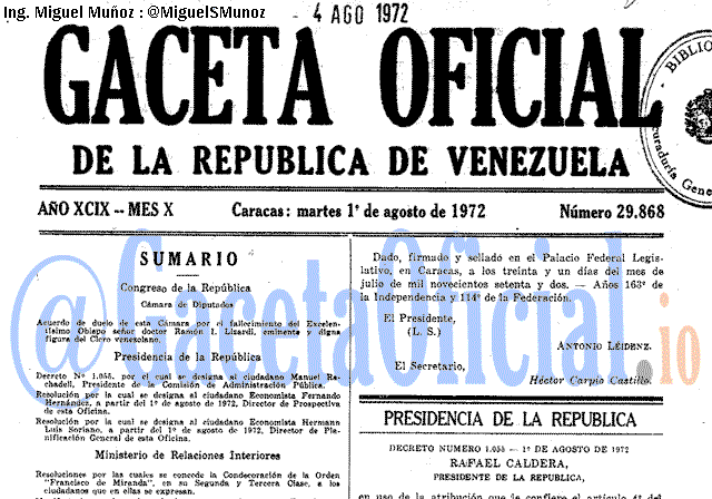 Gaceta Oficial 29868 del 1 Agosto 1972