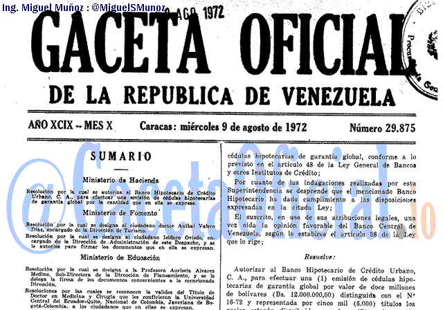 Gaceta Oficial 29875 del 9 Agosto 1972