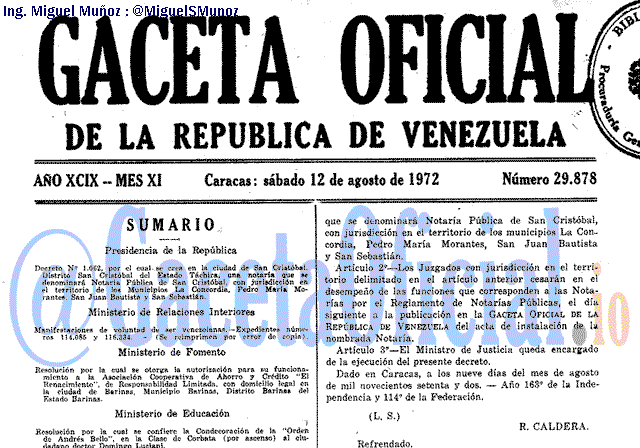 Gaceta Oficial 29878 del 12 Agosto 1972