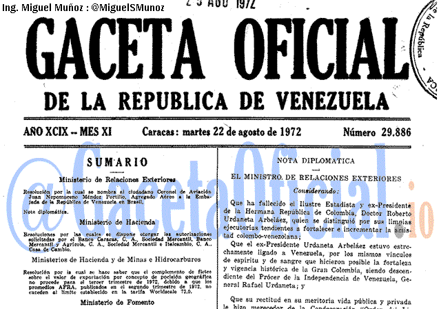 Gaceta Oficial 29886 del 22 Agosto 1972