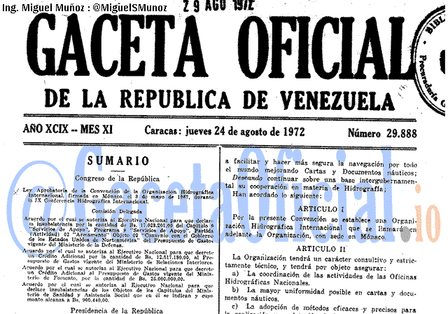 Gaceta Oficial 29888 del 24 Agosto 1972