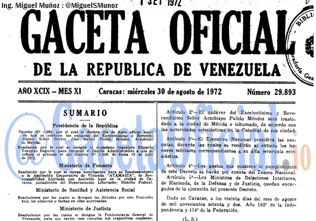 Gaceta Oficial 29893 del 30 Agosto 1972