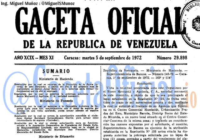 Gaceta Oficial 29898 del 5 Septiembre 1972