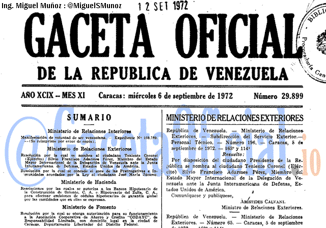 Gaceta Oficial 29899 del 6 Septiembre 1972