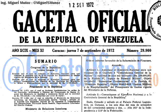 Gaceta Oficial 29900 del 7 Septiembre 1972