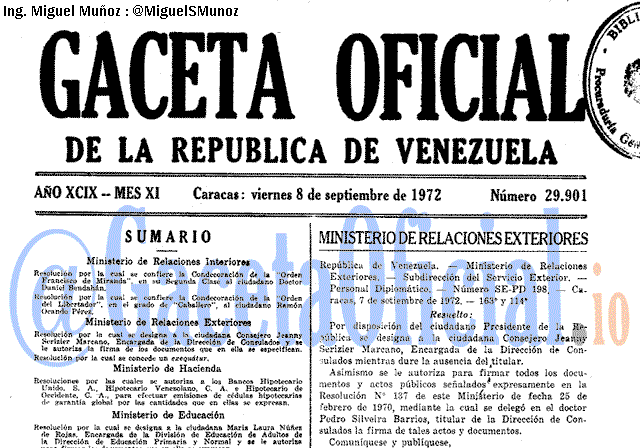 Gaceta Oficial 29901 del 8 Septiembre 1972