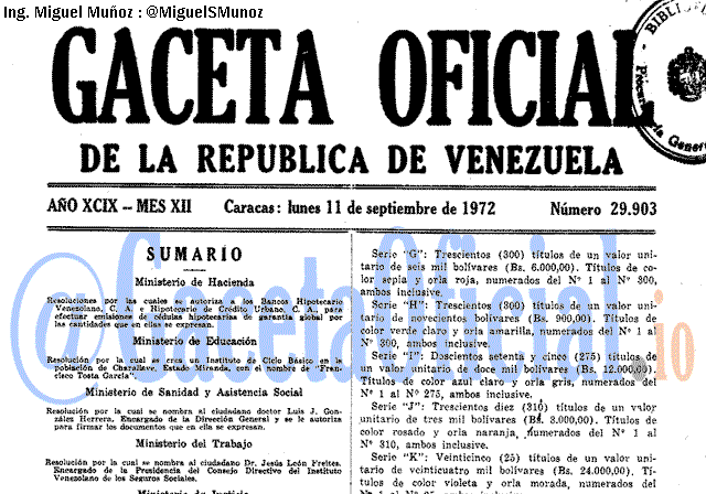 Gaceta Oficial 29903 del 11 Septiembre 1972